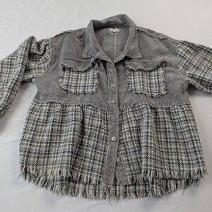 POL Gray Tweed & Corduroy Mixed-Media Bomber Jacket